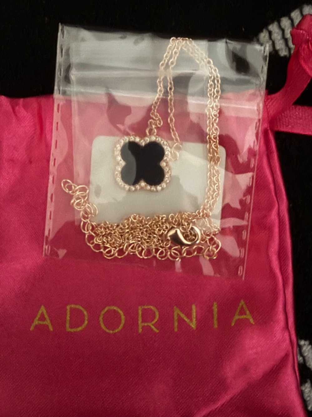 Adornia 14k Rose Gold Plated CZ Black Clover Necklace